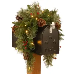 3ft. Pre-Lit Feel Real&reg; Pinecone & Berry Colonial Artificial Christmas Mail Box Swag, Warm White LED Lights