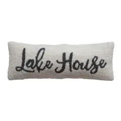 Hello Honey&reg; Cream & Navy Embroidered Lake House Wool & Cotton Lumbar Pillow