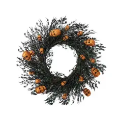 22" Black & Orange Skulls and Spiders Halloween Twig Wreath