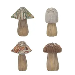 Hello Honey&reg; 5" Fabric-Topped Foam & Wood Mushroom Set