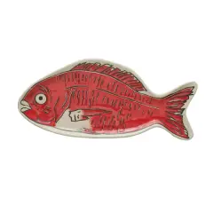 Hello Honey&reg; 12.5" Red Stoneware Fish Shaped Plate with Wax Relief Illustration