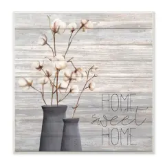 Stupell Industries Home Sweet Home Cotton Flowers in Vase Wall Plaque