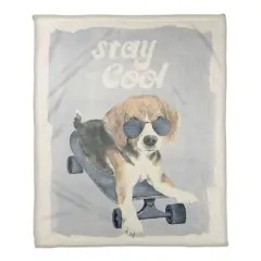 Stay Cool Dog On Skateboard 50" x 60" Coral Fleece Blanket