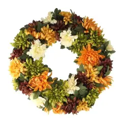 19.5" Autumn Orange & Green Mum Wreath