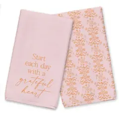 Grateful Heart Tea Towel Set Pink/Orange