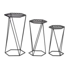 Glitzhome&reg; Modern Hexagon Black Metal Planter Set