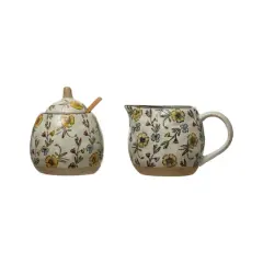 Hello Honey&reg; Hand Painted Floral Stoneware Sugar & Creamer Pot Set
