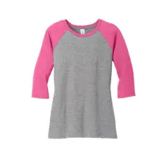 District&reg; Women's Perfect Tri&reg; 3/4-Sleeve Raglan Adult T-Shirt Fuchsia Frost/Grey Frost