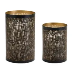 Abstract Punched Metal Candle Holder Set