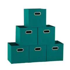 6 Pack Household Essentials 11" Fabric Storage Bins Teal