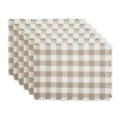 DII&reg; Heavyweight Check Fringed Cotton Placemats, 6ct. Stone Brown