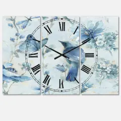 Designart Indigold Watercolor Flower III Traditional 3 Panel Wall Clock