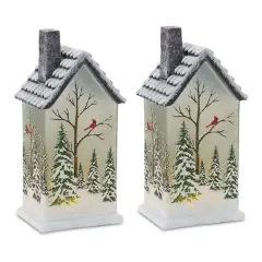 9" Frosted Glass Home with Cardinals LED Tabletop Town D&eacute;cor Set