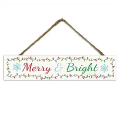 Merry and Bright Script 17" x 3.5" Outdoor/Indoor Hanging Sign