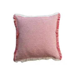 Hello Honey&reg; 18" Red & White Woven Stripes Throw Pillow with Fringe Edges