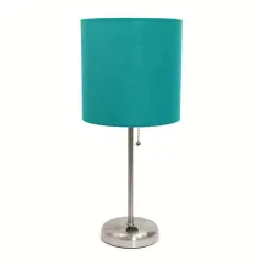 LimeLights 19.5" Stick Lamp with Charging Outlet and Fabric Shade Brushed Steel and Teal
