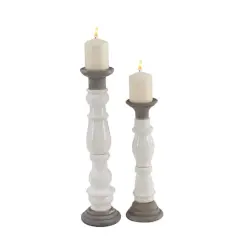 White Stoneware Country Candle Holder Set