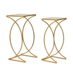 Glitzhome&reg; Metal Tall Accent Table with Glass Top Set Gold