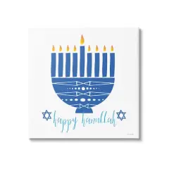 Stupell Industries Happy Hanukkah Patterned Blue Menorah Canvas Wall Art