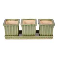 Square Ceramic Small Planter Set Green