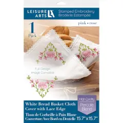 Leisure Arts&reg; Pink Bread Basket Cloth Cover Stamped Embroidery Kit