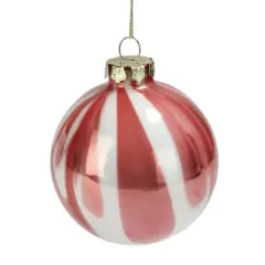 3" Pink & White Marbled Glass Ball Ornament