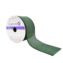 2.5" x 25ft. Faux Linen Wired Ribbon by Celebrate It&trade; D&eacute;cor Evergreen