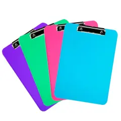 JAM Paper Assorted Letter Size Fashion Color Plastic Clipboards Metal Clip, 4ct.