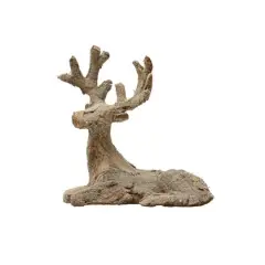 Hello Honey&reg; 9.75" Snow Finish Plastic & Bark Lying Deer