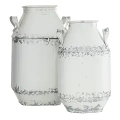 White Metal Decorative Milk Can Set