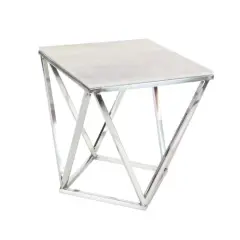 Silver Marble & Stainless Steel Modern Accent Table