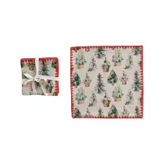 Hello Honey&reg; 10" Multicolor Cotton Printed Cocktail Napkins with Trees Pattern & Red Stitched Edge, 4ct.
