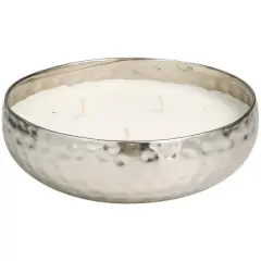 20oz. White Sage Scented White 3 Wick Candle in Hammered Silver Bowl