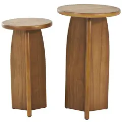 Brown Pedestal Side End Accent Table Set