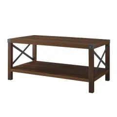 Dark Walnut Metal X Rustic Wood Coffee Table