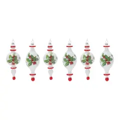 6ct. Holly Glass Finial Drop Ornament Set