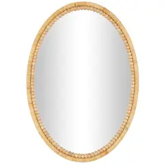 28" Brown Bamboo Wrapped Oval Wall Mirror with Beaded Frame D&eacute;cor