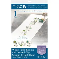 Leisure Arts&reg; Modern Green Star Table Runner Stamped Cross Stitch Kit