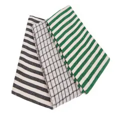 Hello Honey&reg; Blue & Green Stripes & Checks Cotton Tea Towel Set