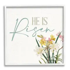 Stupell Industries He Is Risen Religious Easter Holiday Flower Blossoms Framed Giclee Art White