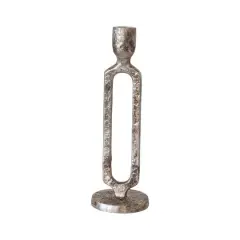 Hello Honey&reg; 11" Oxidized Silver Finish Tall Aluminum Taper Candleholder