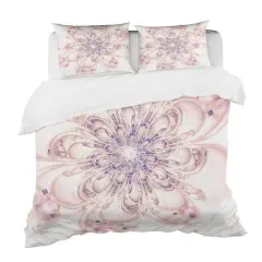 Designart Full Bloom Fractal Flower In Pink Modern & Contemporary Duvet Cover & Shams Bedding Set
