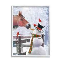 Stupell Industries Horse Eating Snowman Carrot Scene Framed Giclee Art White