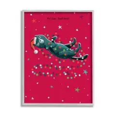 Stupell Industries Feline Festive Christmas Cat Black Framed Giclee Art Gray