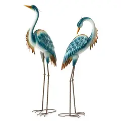 Glitzhome&reg; Metal Standing Crane Garden Statue with Stakes Set