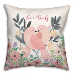 Two Love Birds And Flowers 16" x 16" Throw Pillow