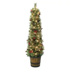 5ft. Pre-Lit Potted Glitter Artificial Tree, Clear Lights