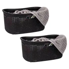 Mind Reader 40L Ventilated Laundry Basket with Cut Out Handles, 2ct. Black
