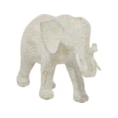 14" White Resin Eclectic Elephant Sculpture