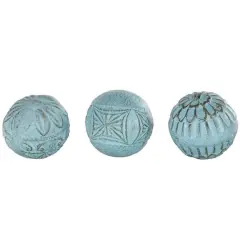 4" Blue Paper Mache Carved Decorative Ball Orbs Set